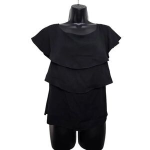 Yeohlee Blouse Size Small Silk Ruffle Black Top Flowy Classic